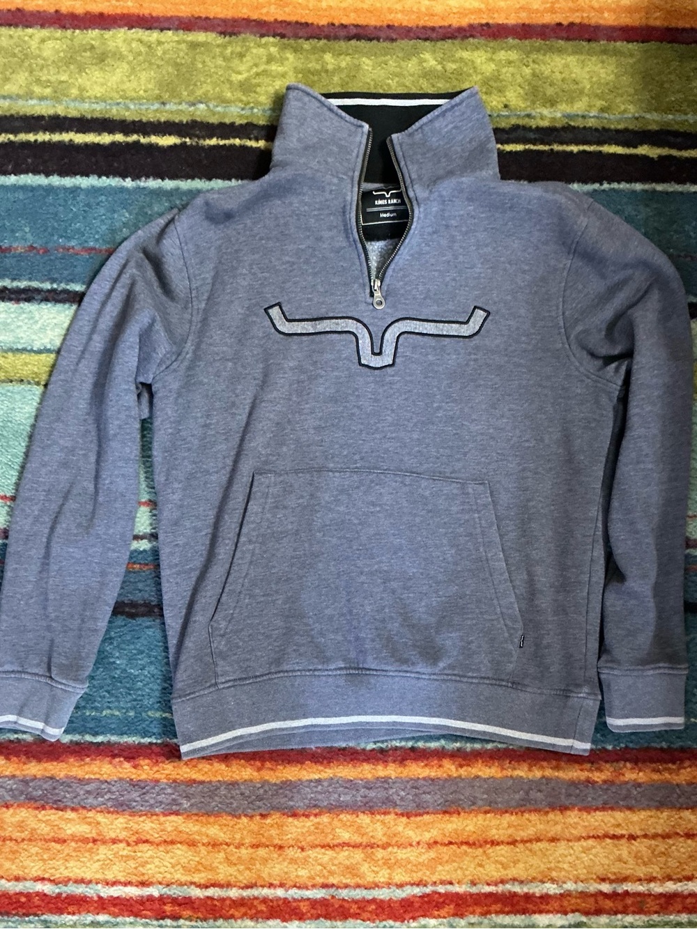 Kimes Ranch Men's 1/4 Zip-Up Sweater - Grey with White Stripe Accents Medium
